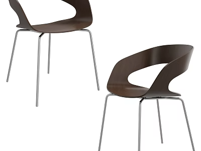 Modern Leisure Accent Chair With Curved Wooden Backrest And Sleek Metal Legs Design 3d model