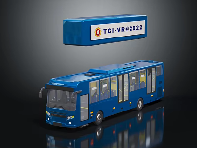 Blue City Bus With TCI VR 2022 Banner And Side Windows Design 3d model