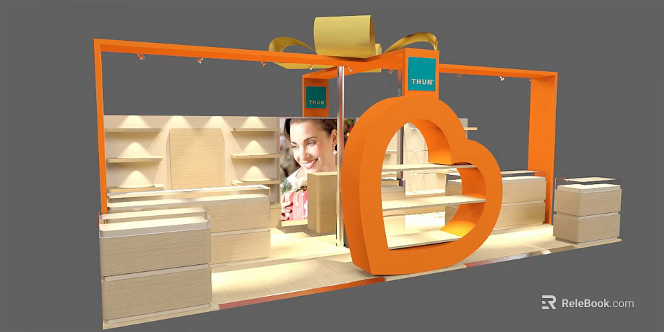 Orange Heart Shaped Display Shelves With Modern Retail Showcase Design And Shelving Units 3d model 