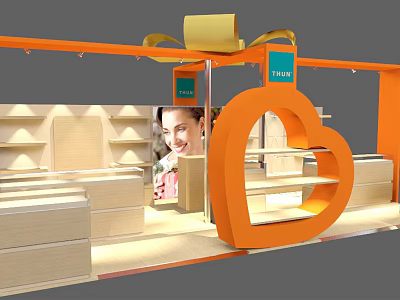 Orange Heart Shaped Display Shelves With Modern Retail Showcase Design And Shelving Units 3d model