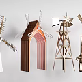 Various Windmill Models Showcasing Different Designs And Wooden Metal Structures 3d model