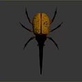 3D Model of Beetle With Yellow Black Spotted Body Long Black Horn and Orange Parts