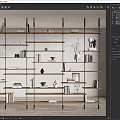 Modern Minimalist Decorative Cabinet with Wooden Shelves Metal Frames Books Vases and Sculptures