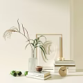 Minimalist Decorative Ornament Set With Glass Vase Green Plant Frame Books And Clock