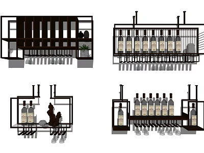 Stylish Wall Mounted Cabinets With Wine Bottles And Glasses Storage 3d model