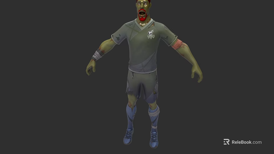 Game Movie Character Zombie With Green Skin Wearing Sports Uniform Bloodstains And Bandages On Body 3d model 