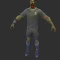 Game Movie Character Zombie With Green Skin Wearing Sports Uniform Bloodstains And Bandages On Body