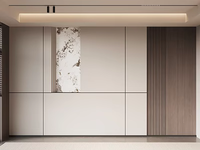 Elegant Modern Bedroom Accent Wall With Marble Pattern And Wooden Panel Design 3d model