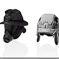 Gray Firefighter Helmet With Face Mask And White Tactical Helmet Detailed Structure