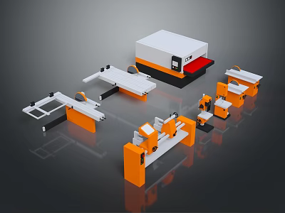 Industrial Processing Machinery Set With White And Orange Components And Multiple Units 3d model