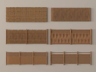 Wooden Railings With Various Designs Vertical Slats And Woven Patterns 3d model