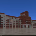 Red Brick and White School Building with Multi Storey Large Windows and Front Plaza 3d model