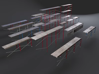 Iron Frame Workbench Structures With Wooden Tops And Metal Supports Various Sizes 3d model