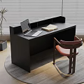 Modern Work Desk With Laptop Open Book Chair And Plant Near Window Blinds