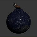 Solid Gray Spherical Bomb With Rustic Cracked Surface And Short Metallic Fuse 3d model