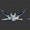 Fantasy Horned Character With Blue Wings White Outfit And Long Spear Weapon Design