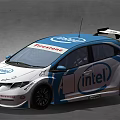 Honda Race Car With Blue And White Intel Branding And Racing Design
