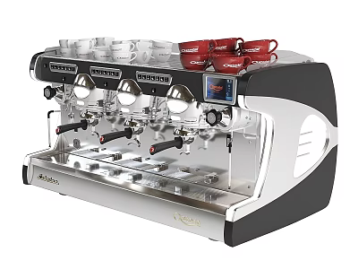 Professional Stainless Steel Coffee Machine With Multiple Spouts Digital Display And Cups 3d model