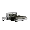 Modern Double Bed with Sleek Frame Upholstered Headboard Dark Bedding and Nightstand 3d model