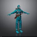 Blue Humanoid Figure In Protective Suit With Backpack Weapon 3D Model Design