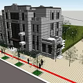 Classical Building Exterior With Stone Facade Large Windows And Green Roof Design