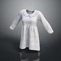 White Knitted Dress With Peter Pan Collar Long Sleeves Loose Fit For Casual Daily Wear