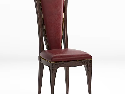 Elegant Red Leather Accent Chair With Dark Wood Carved Frame And Brass Nailhead Trim Details 3d model