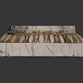 Carved Stone Pedestal With Circular Marble Top Square Base And SAILKIS Inscription Decorations