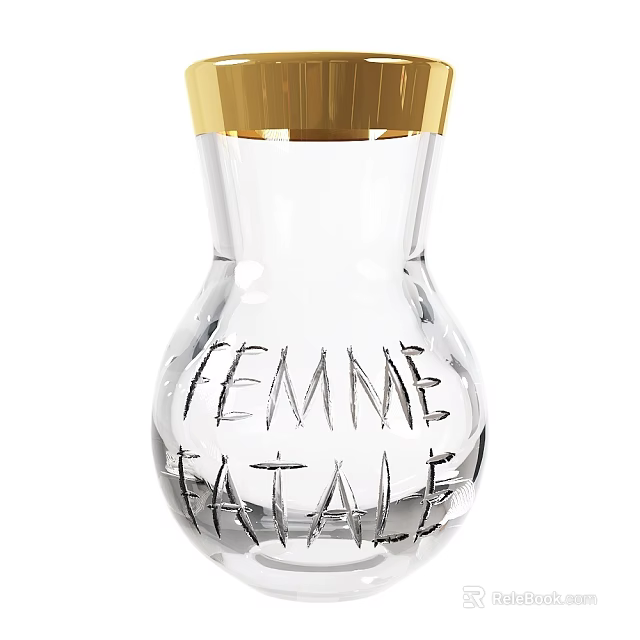 Transparent Glass Vase with Golden Top Engraved Femme Fatale for Elegant Floral 3d model 
