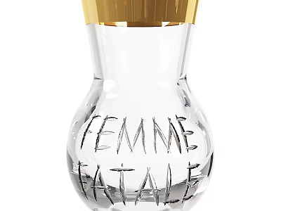 Transparent Glass Vase with Golden Top Engraved Femme Fatale for Elegant Floral 3d model