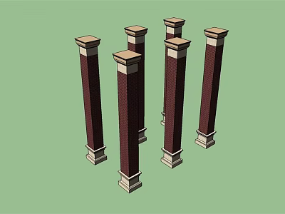 Six Red Brick Columns With Light Colored Base And Top For Building Decor 3d model