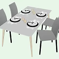 White Dining Table Set With Gray Chairs Plates Glasses And Candles 3d model