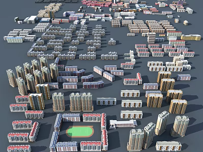 Urban City Building Complex With Various High Rise And Low Rise Structures 3d model