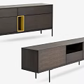 Modern Entryway And Side Cabinets With Dark Wood Finish Black Metal Legs And Gold Accent