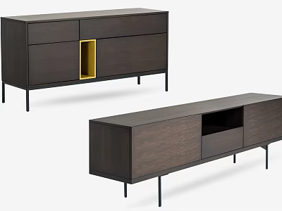 Modern Entryway And Side Cabinets With Dark Wood Finish Black Metal Legs And Gold Accent 3d model