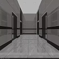 Modern Elevator Hallway Interior With White Walls Black Door Frames And Marble Flooring 3d model