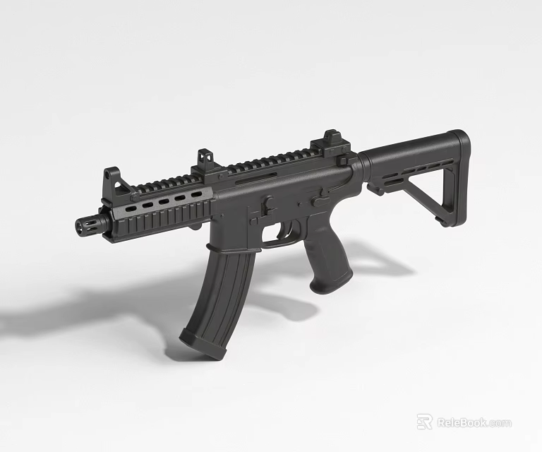Modern Black Assault Rifle Featuring Tactical Rail Grip Magazine And Stock 3d model 