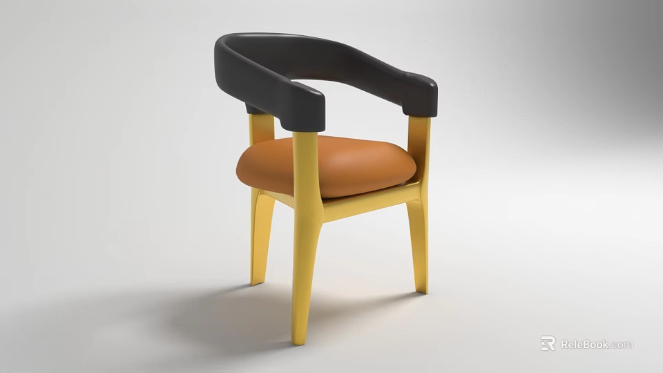Modern Chair With Black Armrests Orange Seat Cushion And Yellow Legs 3d model 