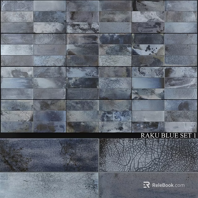 Raku Blue Set Tiles For Modern Wall Decoration And Interior Design 3d model 