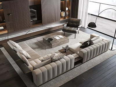 Modern Living Room Interior Design With Sectional Sofa Coffee Table And Floor Lamp 3d model