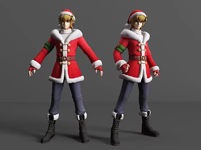 Game Movie Character In Christmas Red Coat With Santa Hat And Green Accents 3d model
