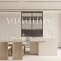 Modern Minimalist Dining Room Interior Design With Wooden Table Chairs And Marble Countertop