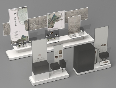 Modern Booth Display Cabinet Display Board Museum Display Cabinet 3d model