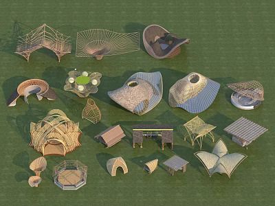 Modern Artistic Design Pieces With Sculptural Furniture Woven Structures And Geometric Shapes 3d model