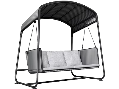 Outdoor Swing Chair With Black Frame Canopy Roof And White Cushions 3d model