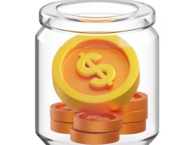 Decorative Ornament Set with Transparent Glass Jar Yellow Dollar Sign Coin and Stacked Orange Coins 3d model