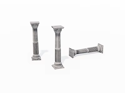 Classical Fluted Columns Featuring Two Standing And One Fallen Architectural Structures 3d model