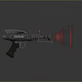 Futuristic Sci Fi Weapon Gun With Metallic Design Red Laser Beam Chain And Glowing Rings