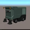 Industrial Sweeper Robot With Brushes Wheels And Yellow Lights On Gray Body