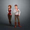 Two Animated Female and Male Characters in Medieval Attire Holding Sword Standing Together